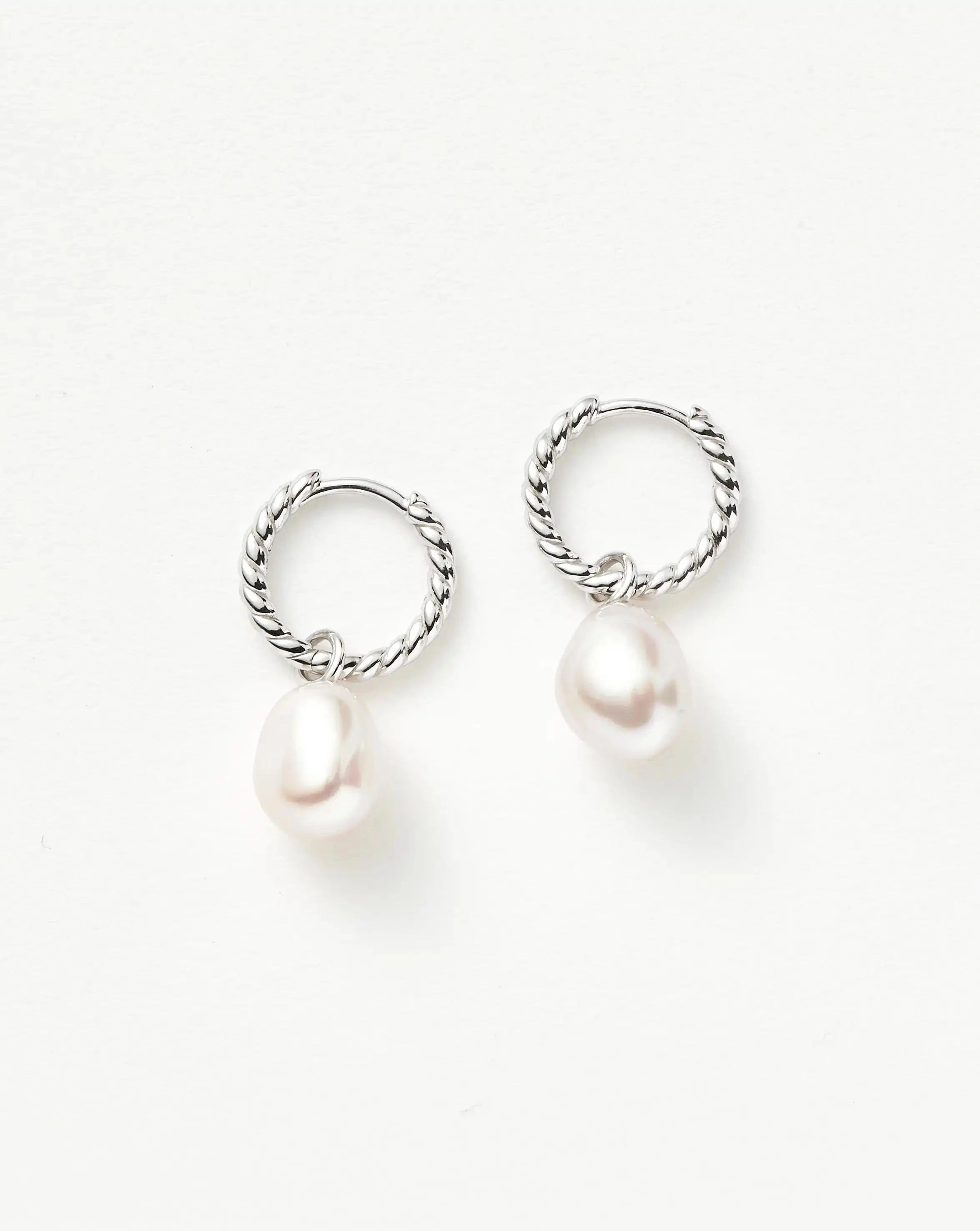 Pearl Twisted Small Drop Hoop Earrings - Sterling Silver & Freshwater Pearl Jewelry | Elegant Dangle Earrings for Women, Perfect for Weddings, Parties & Everyday Wear