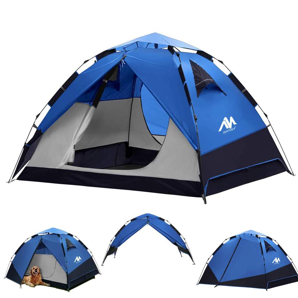 AYAMAYA 3-4 Person Pop Up Tent for Camping - Instant Automatic Setup, Waterproof Double Layer 2-in-1 Design with 2 Doors - Perfect for Family Outdoor Adventures, Beach Trips, and Backyard Camping