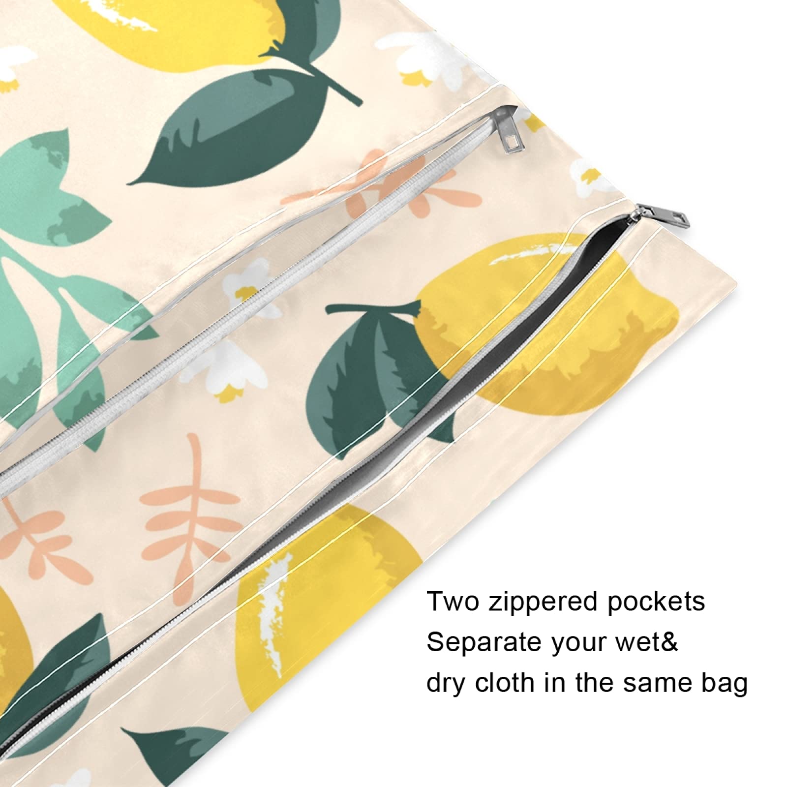 Handmade Watercolor Lemon Print Wet Dry Bag - 2 Pack Waterproof Reusable Diaper Storage & Travel Organizer with Dual Zippers | Perfect for Beach, Swimming, Summer Camp & Baby Essentials