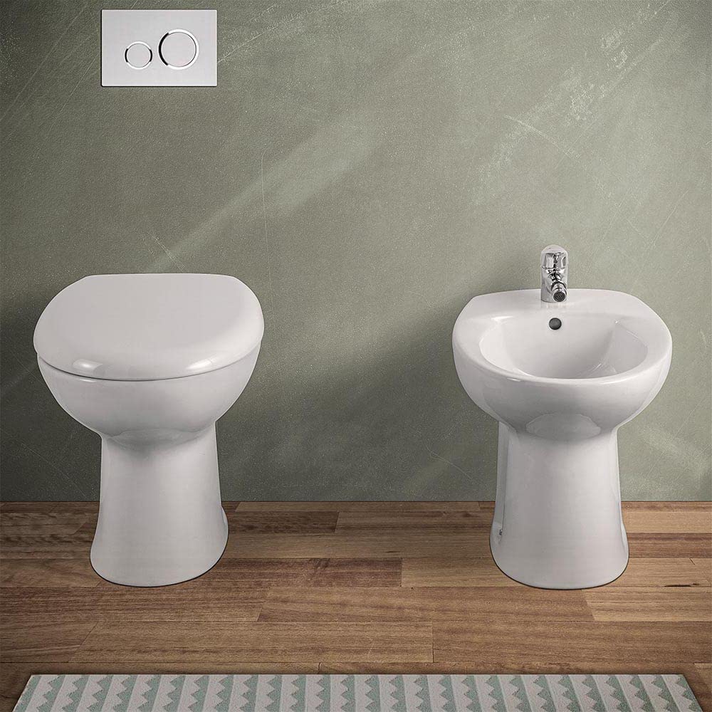 Clara Series Complete Bathroom Set - Toilet, Bidet, Sink with Column & Toilet Cover | Modern Bathroom Fixtures for Home Renovation | Perfect for Small Bathrooms & Apartments