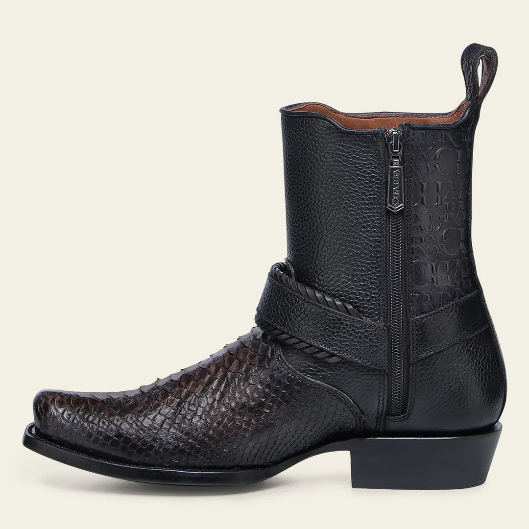 Men's Cuadra Black Casual Cowboy Python Skin Zip Ankle Boots - Stylish Western Boots for Everyday Wear, Outdoor Adventures & Country Events