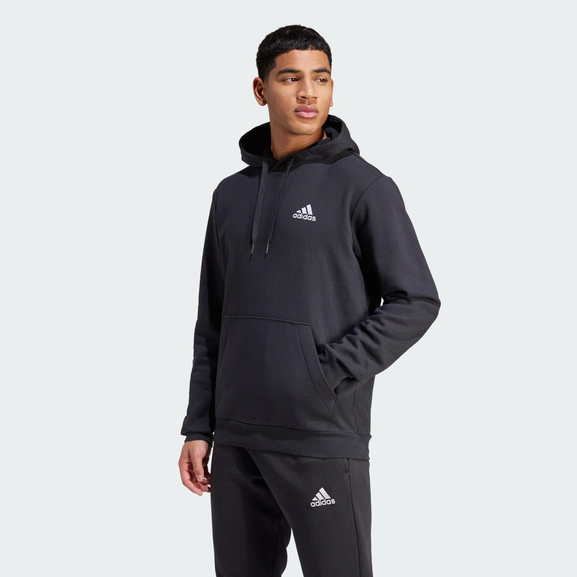 Adidas Men's Essentials Fleece Hoodie Sweatshirt - Soft Cotton Pullover for Casual Wear, Gym & Outdoor Activities (Black, Pack of 1)