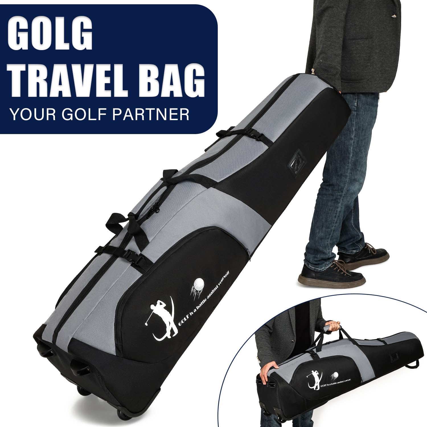 Premium 900D Heavy Duty Waterproof Golf Travel Bag with Wheels - Durable Oxford Wear-Resistant Soft Sided Foldable Golf Club Case for Airline Travel | Perfect for Golf Vacations & Tournament Trips