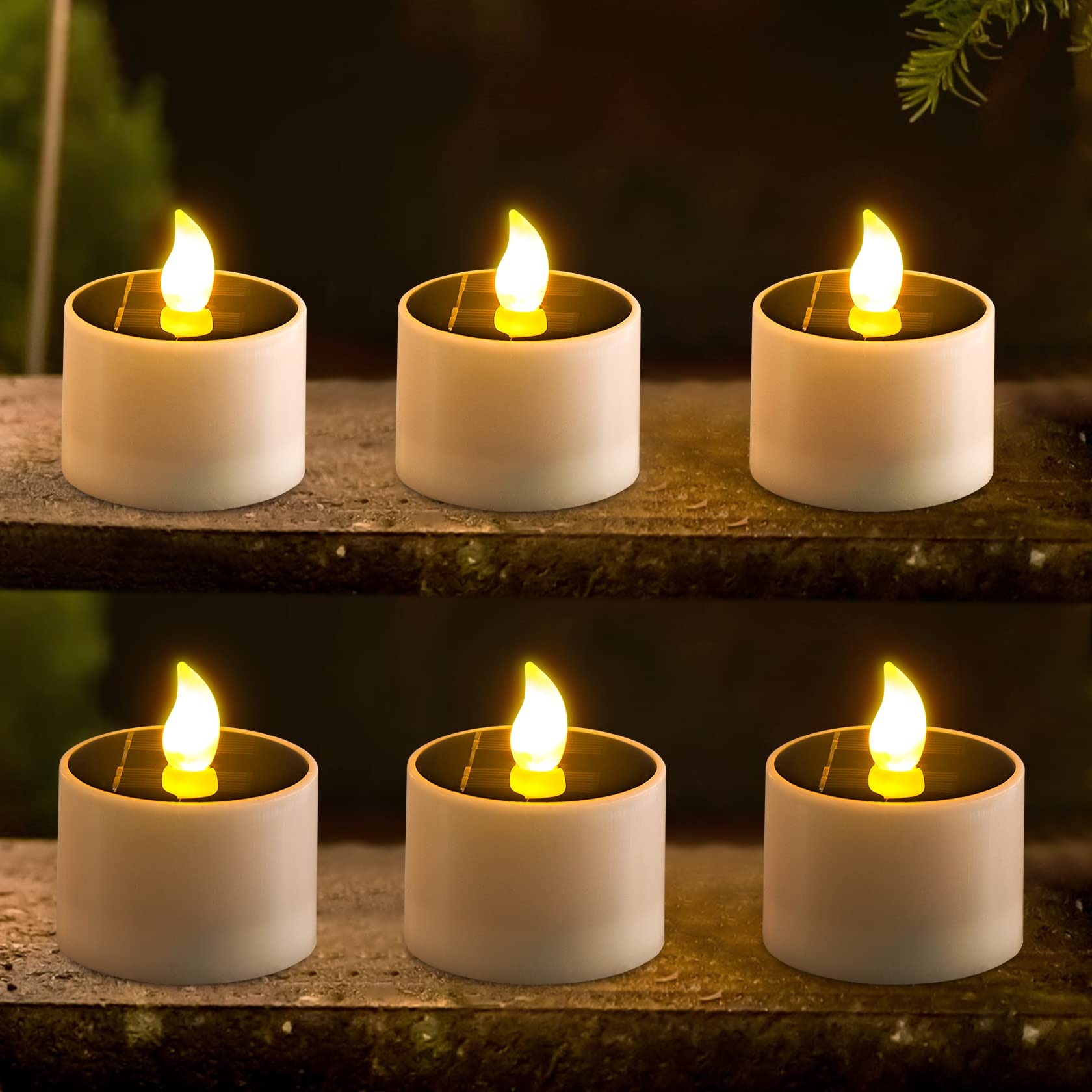 Ymenow LED Solar Candles - 6 Pack Warm White Flameless Lights for Home & Garden Decor