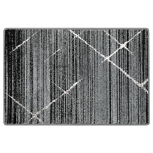 GARVEE 2x3 Feet Grey Abstract Modern Geometric Area Rug - Plush Thick Non-Slip Non-Shedding Small Rug for Living Room, Bedroom, Kitchen, Entryway, Bathroom & Office Decor