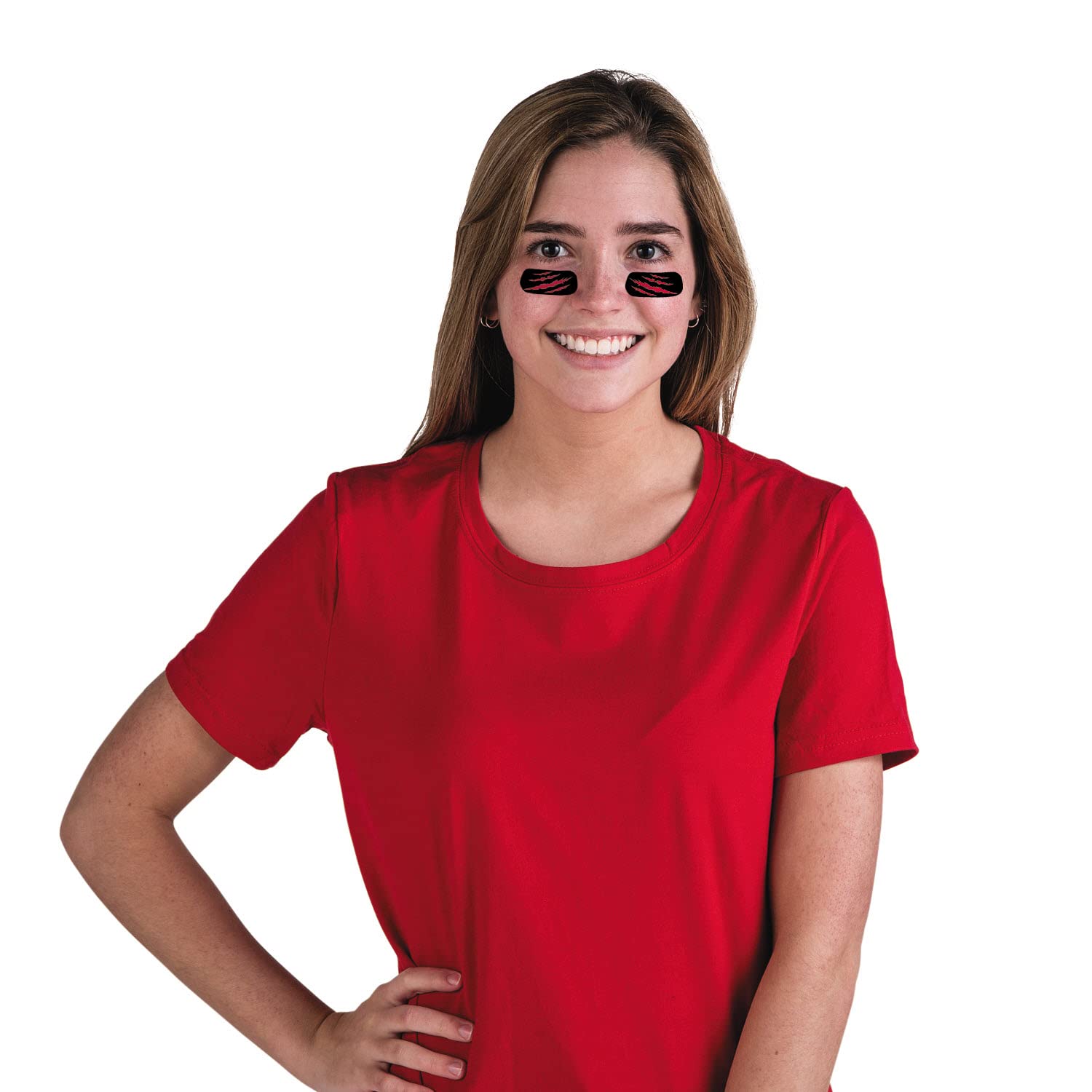 Fun Express Spirit Eyeblack Red - 12 Pieces - Sports Face Paint for Football, Cheerleading & Halloween Costumes