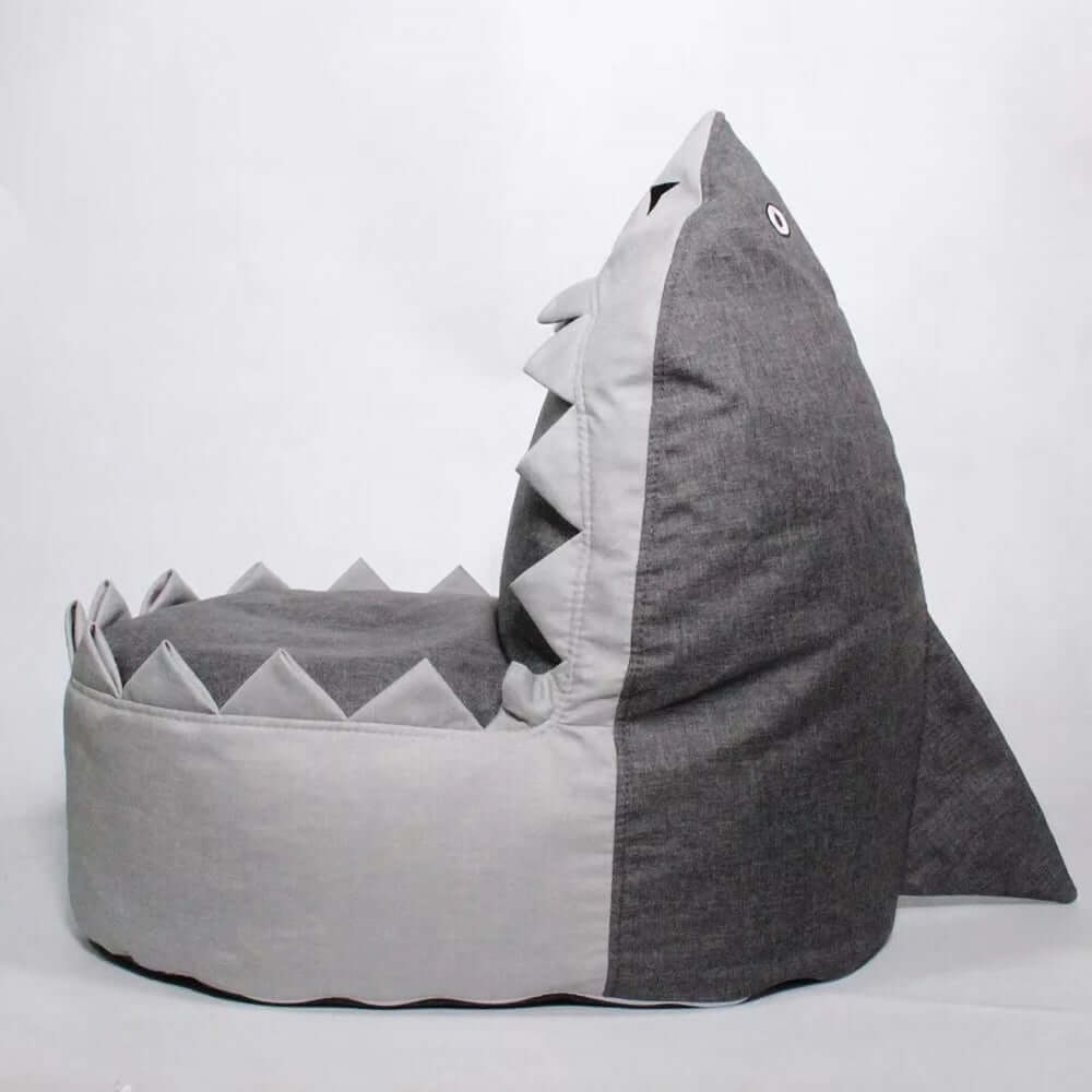 Shark Shaped Kids Bean Bag Chair - Soft Gray Fabric with Foam Filling for Playroom, Bedroom, or Reading Nook