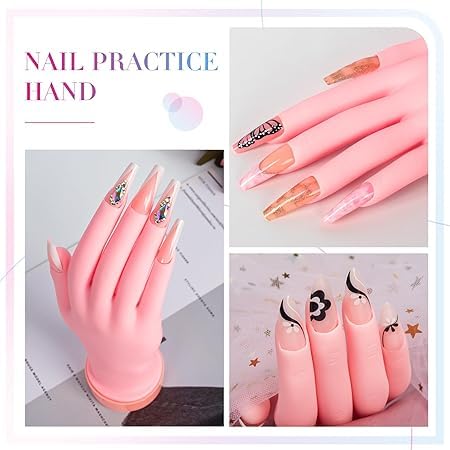 Professional Acrylic Nail Practice Hand - Flexible Movable Fake Hand for Nail Art Training & Manicure Practice - Ideal for Beginners & Nail Technicians (Pack of 1) - Perfect for Salon Practice, Home Training & Nail Certification Prep
