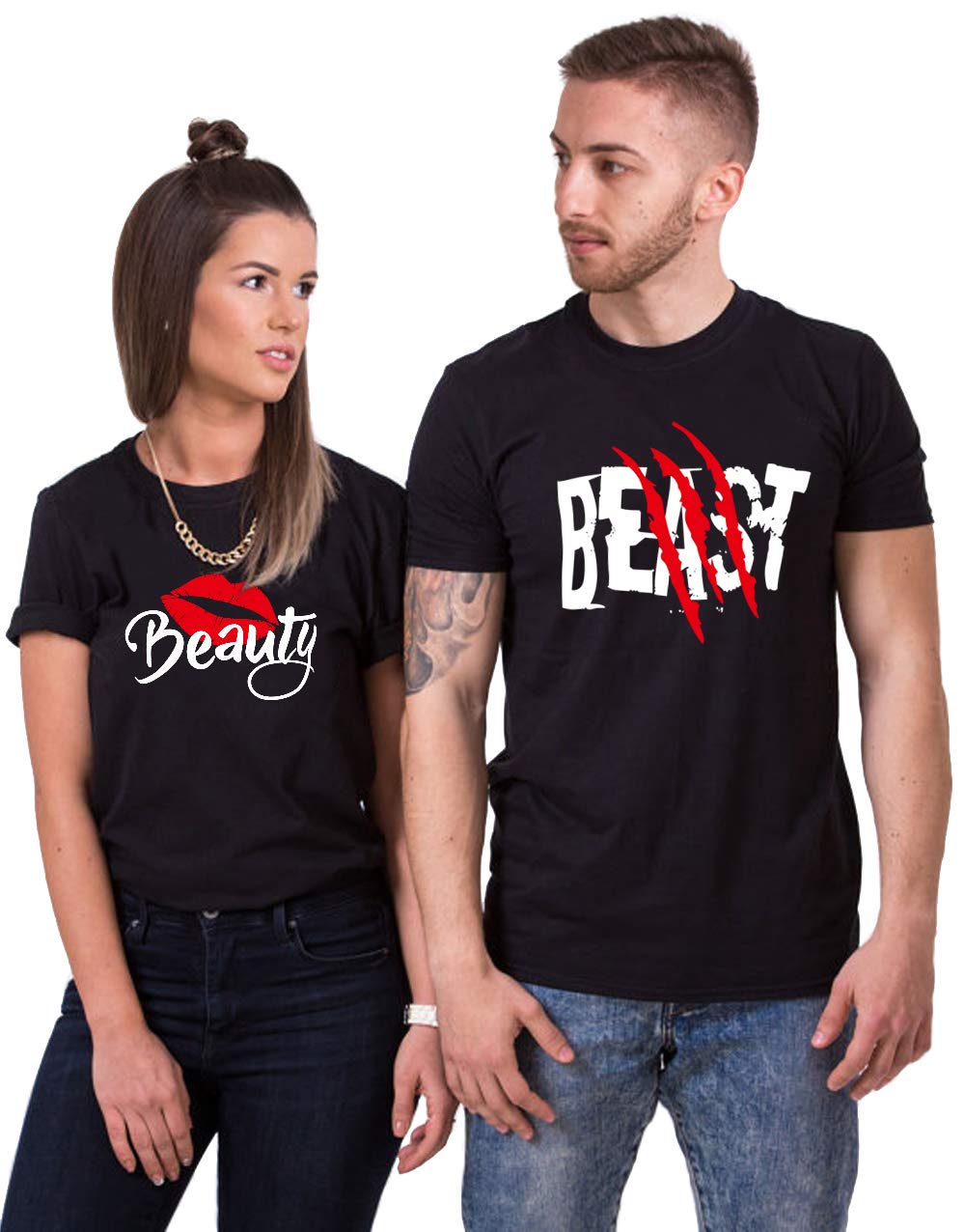 Beauty & Beast Couple T-Shirts for Valentine's Day & Newlyweds - Matching His & Hers Outfits