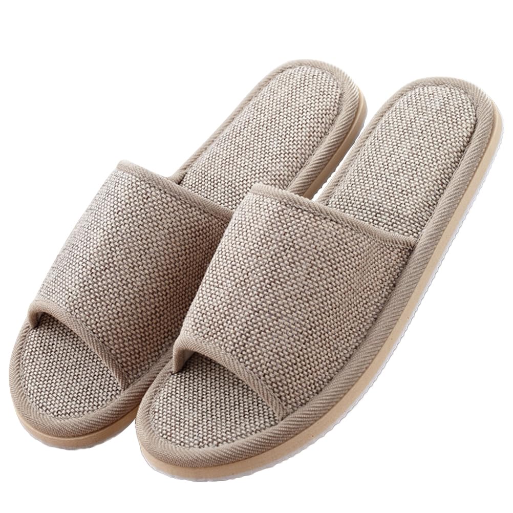 Ciieeo Cotton Linen Slippers for Men & Women - 2 Pairs Breathable Open Toe House Shoes (26cm) - Soft Home & Hotel Slippers for Indoor Comfort, Spa Relaxation and Guest Use