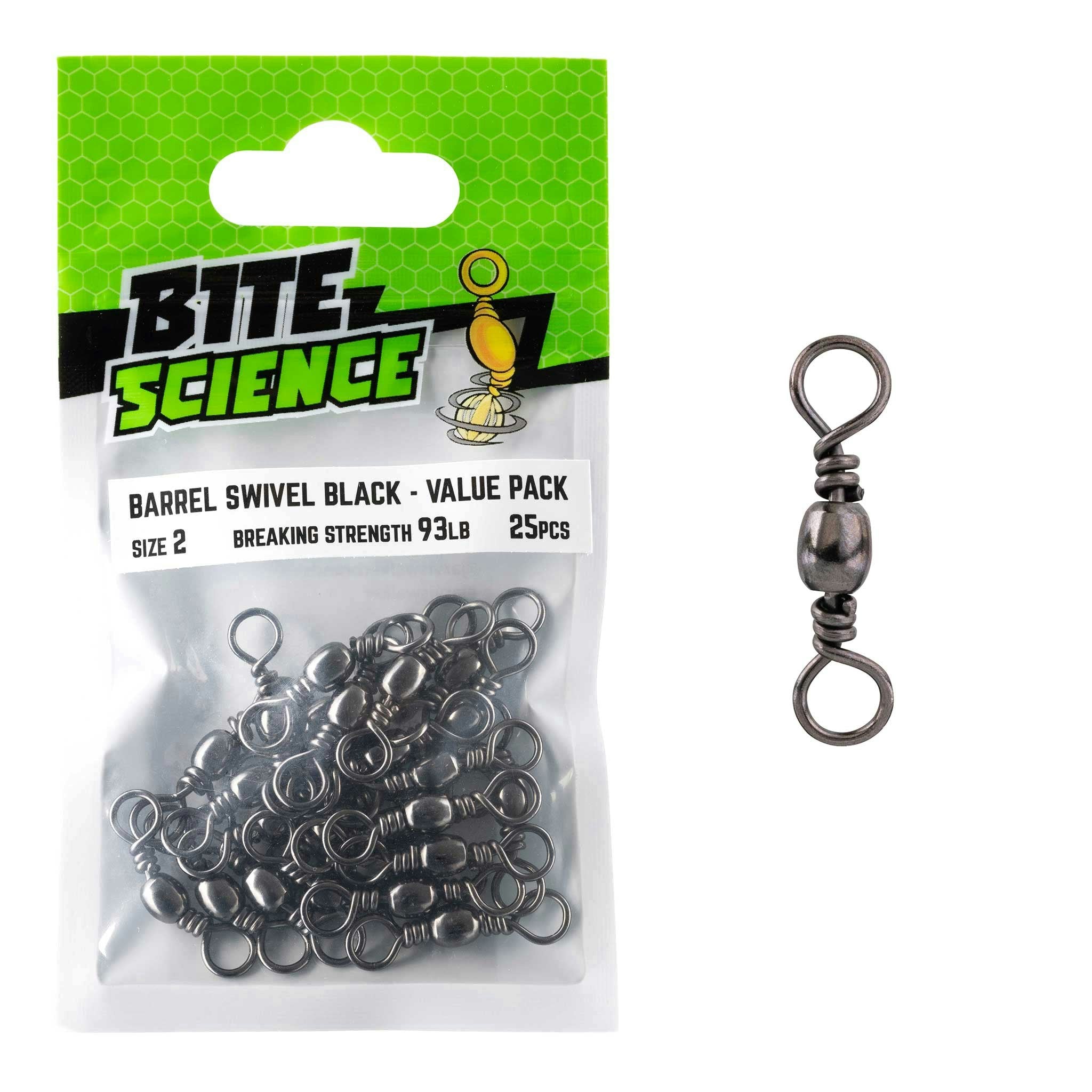 Bite Science Swivels Black Barrel - High-Quality Fishing Swivel for Saltwater & Freshwater - Perfect for Lure Fishing, Trolling & Offshore Angling