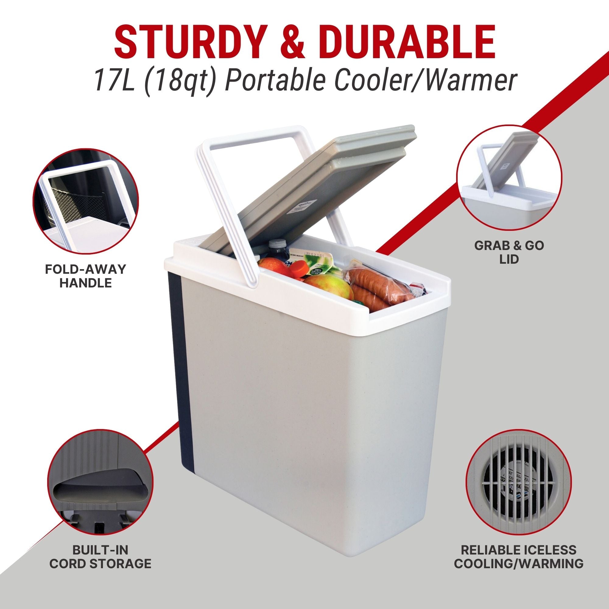Koolatron 12V Electric Cooler Warmer - 17L (18qt) Portable Thermoelectric Car Fridge for Road Trips, Camping & RV - Slim Design 12V DC Iceless Refrigerator for Vehicles, Trucks & Travel - Perfect for Work, Picnics & Outdoor Adventures - Gray