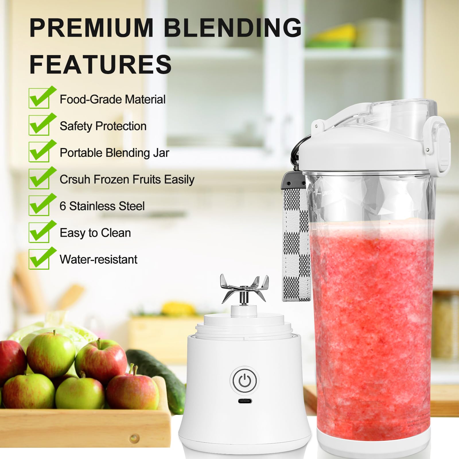 20 oz Personal Portable Blender - BPA Free USB C Rechargeable Smoothie Maker with Travel Lid - Perfect for Smoothies, Protein Shakes & On-the-Go Blending at Home, Gym or Travel