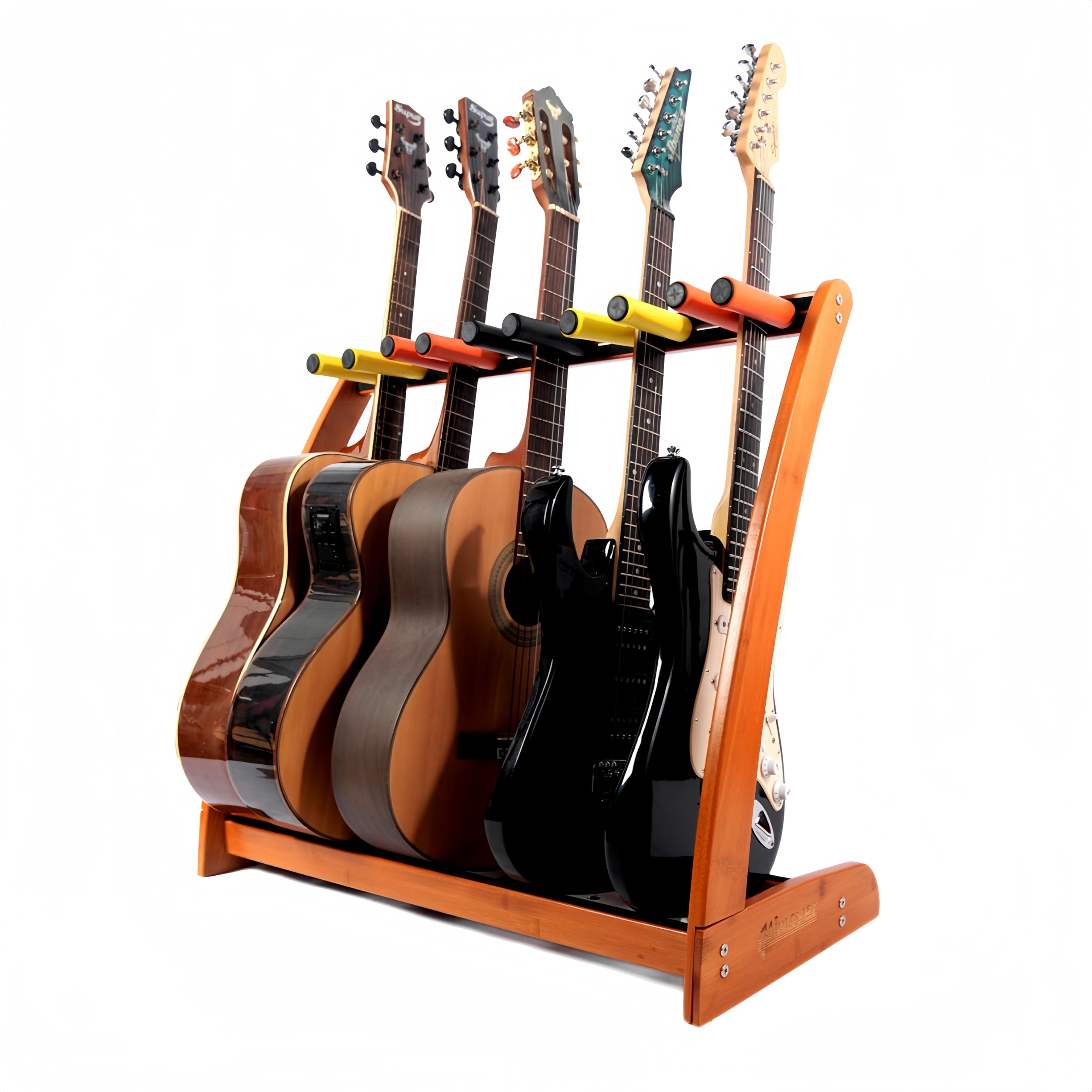 Miwayer 5-9 Guitar Stand Holder for Acoustic Electric Bass Guitars - Wooden Floor Display Rack with Bamboo Base - Perfect for Home Studio, Stage Performance & Music Store Display (Dark Wood, 9 Holder)