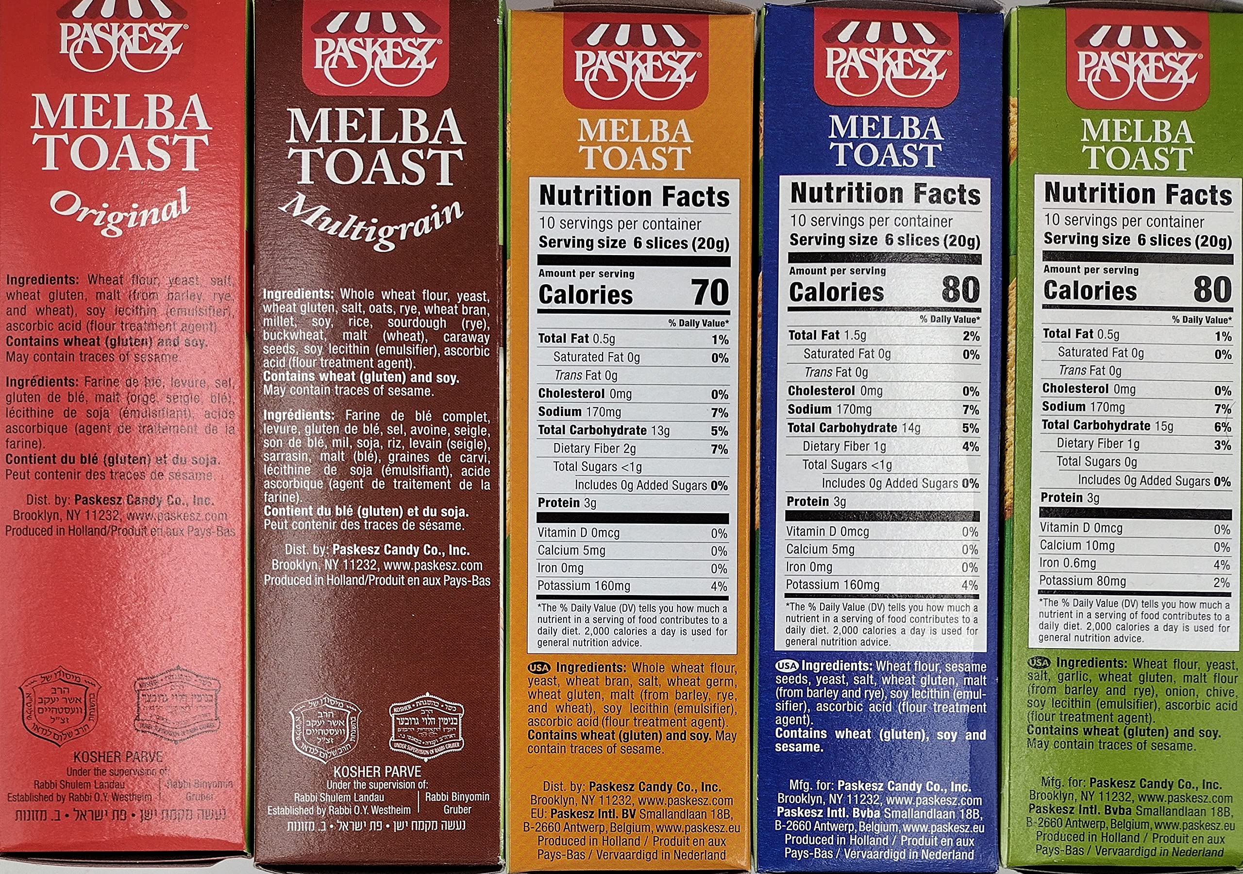 Kosher Certified Melba Toast Flatbread Crackers - Delicious Snack Variety Combo Pack (5 Pack) | Perfect for Parties, School Lunches & Healthy Snacking