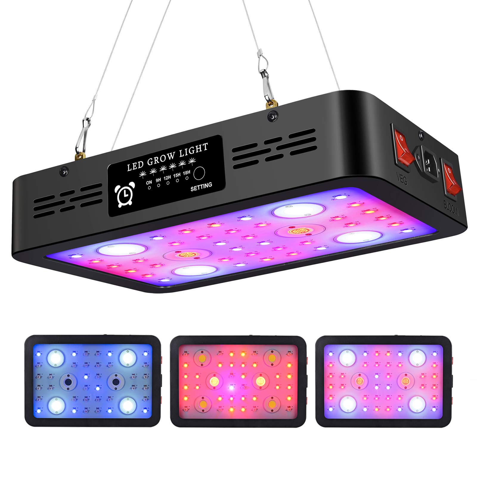 1200W Full Spectrum LED Grow Light with Veg/Bloom Switches & Timer - Daisy Chain Hydroponic Plant Light for Indoor Greenhouse Gardening - Perfect for Tomatoes, Cannabis, Herbs & Flowering Plants