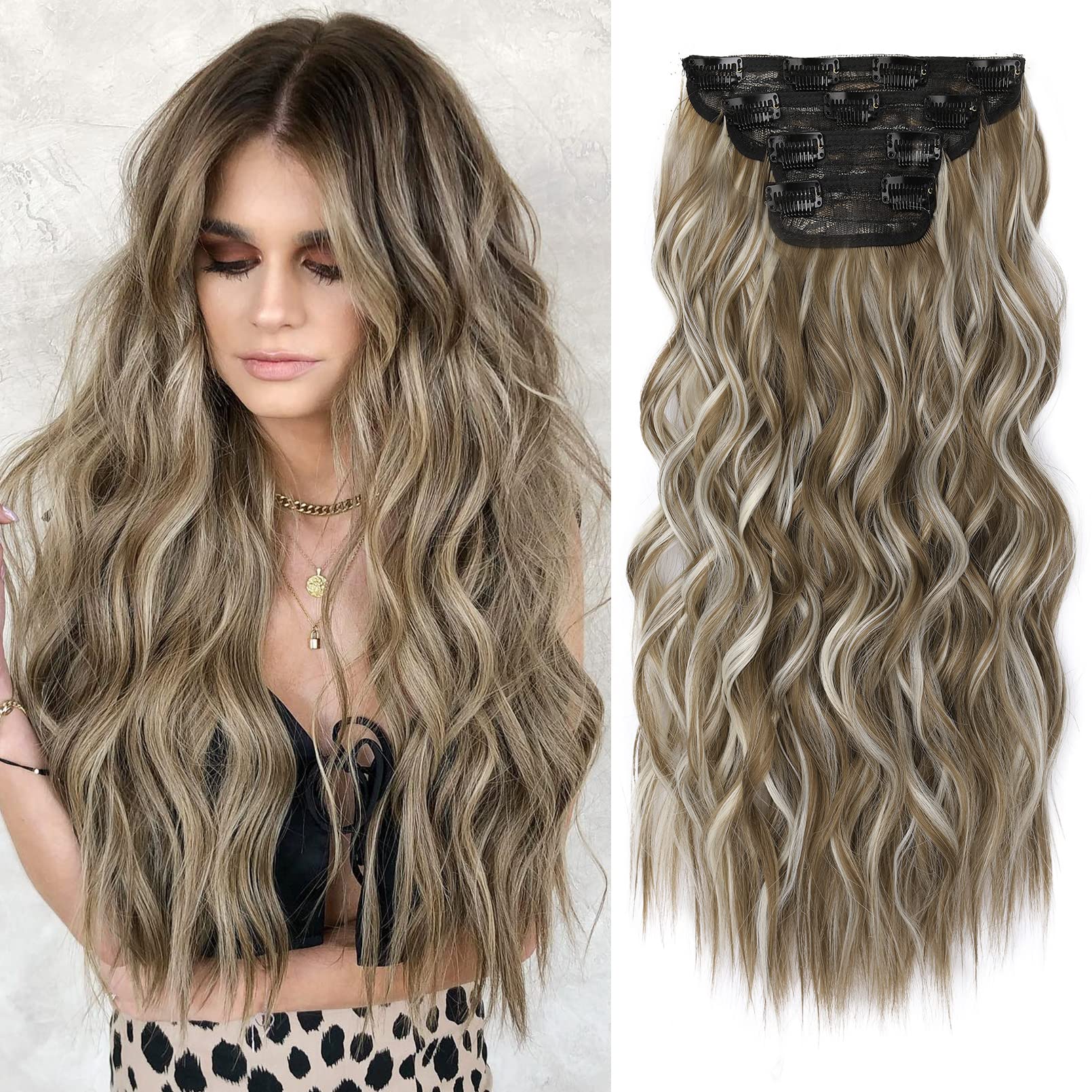 4PCS Clip-in Synthetic Hair Extensions - Long & Thick Hair Extensions for Women - Perfect for Parties, Weddings & Everyday Styling