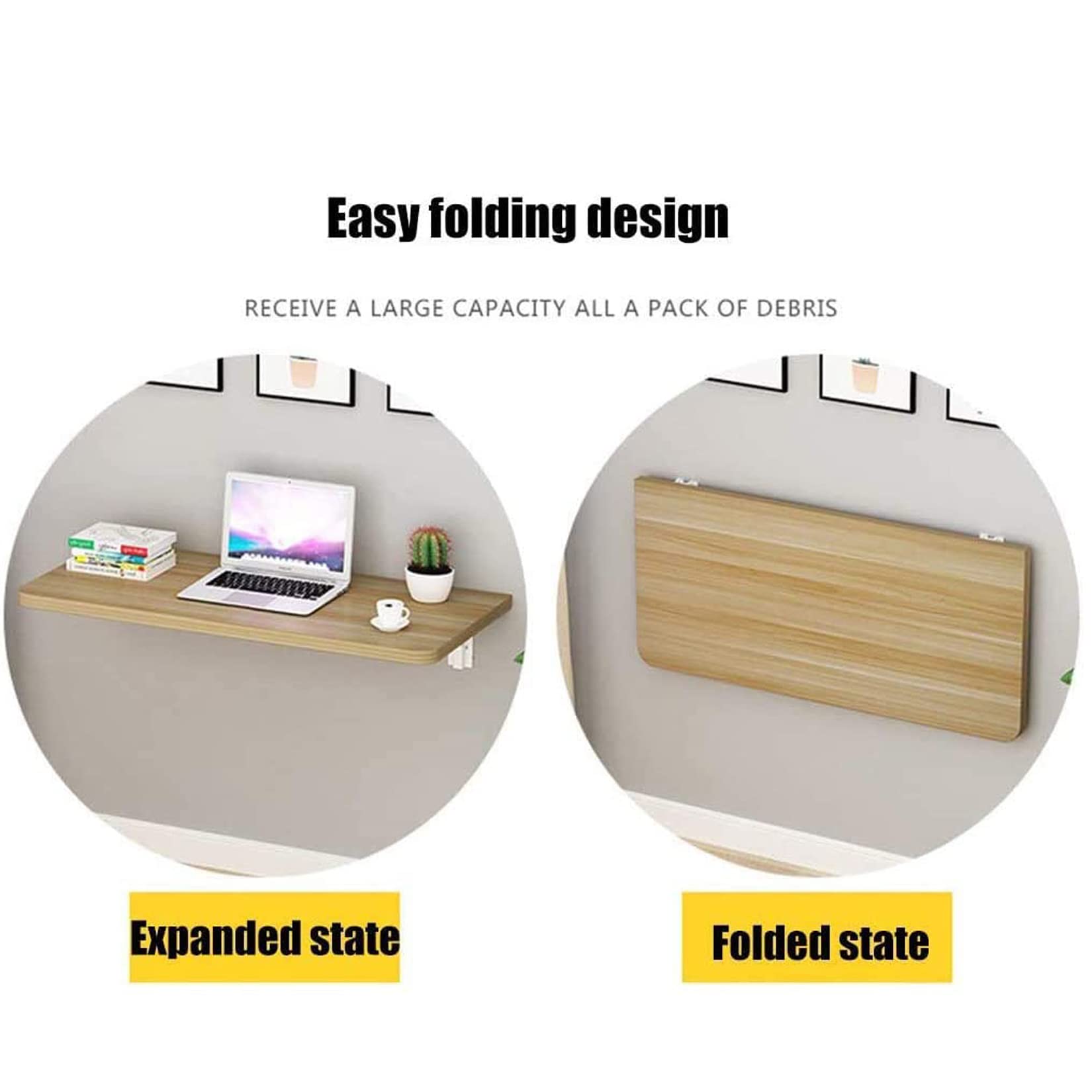 Wall Mounted Drop-Leaf Desk - Heavy Duty Folding Computer Table with Shelf Bracket | Space-Saving Office Desk, Kitchen Nook Workstation & Laundry Room Organization Solution