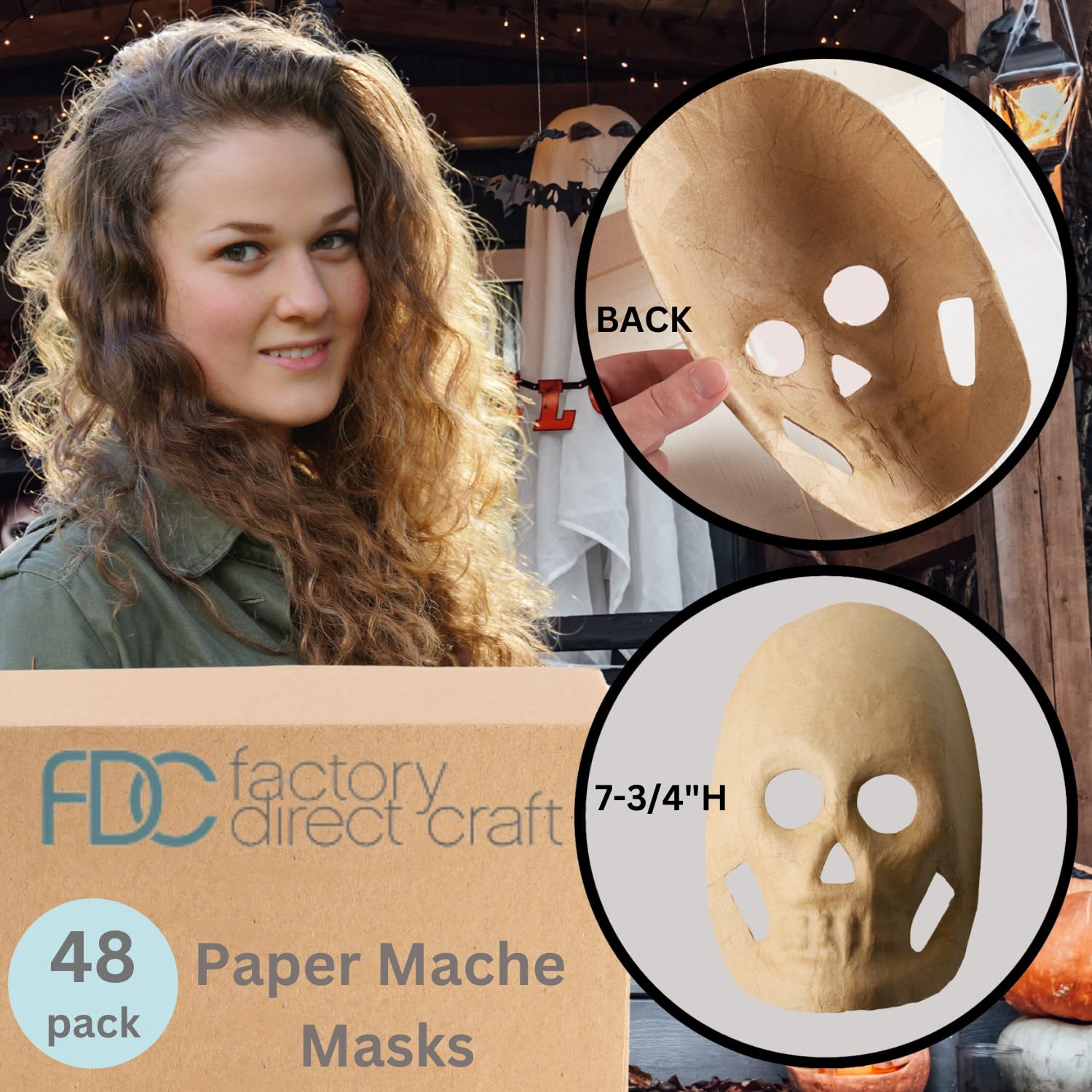 48 Pack Bulk Paper Mache Skeleton Masks - DIY Craft Kit for Painting, Decoupage & Decorating - Perfect for Halloween Parties, Classroom Projects & Art Activities