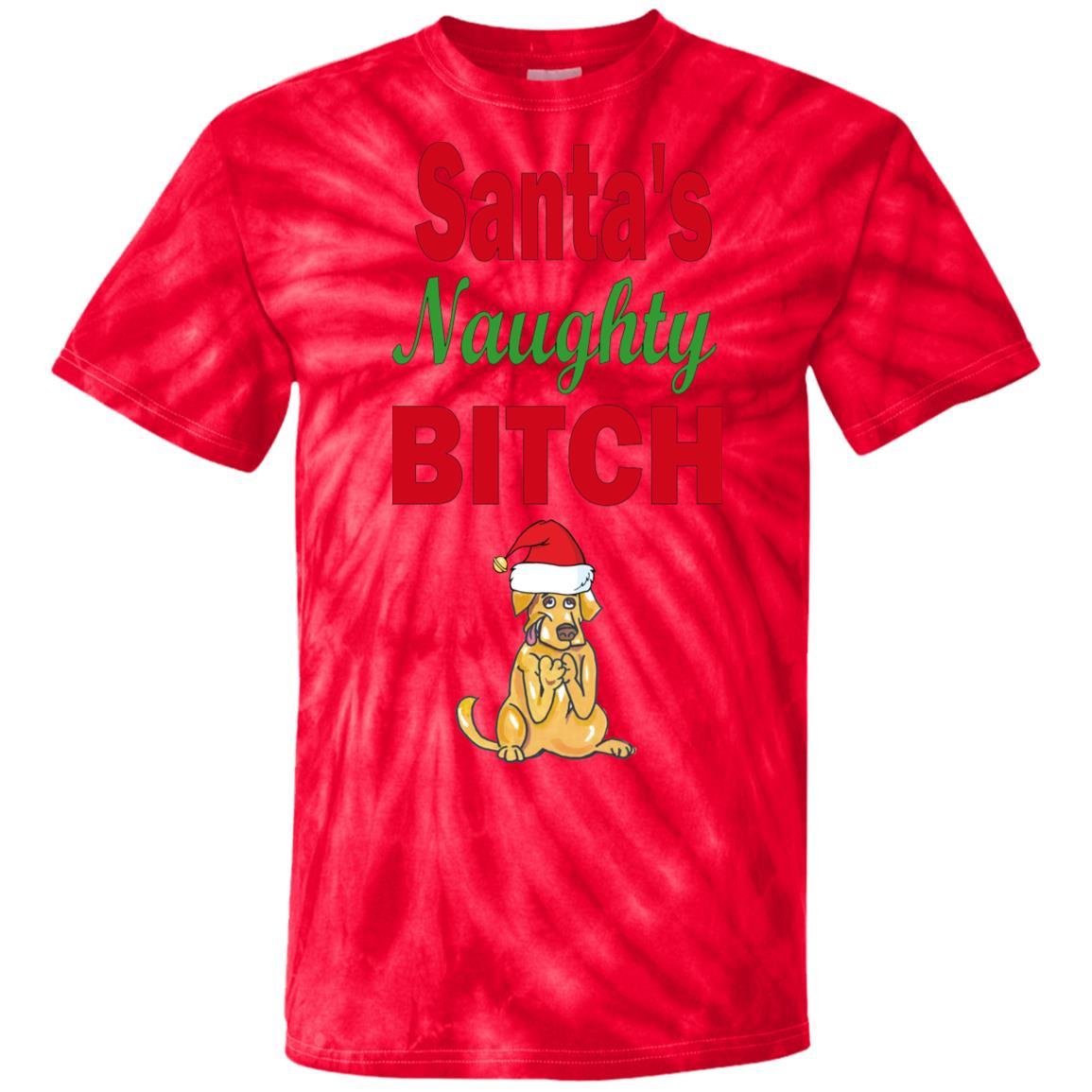Santa's Naughty Bitch Tie Dye T-Shirt for Women | Funny Christmas Party Outfit | Holiday Gift for Her | Casual Wear & Festive Occasions