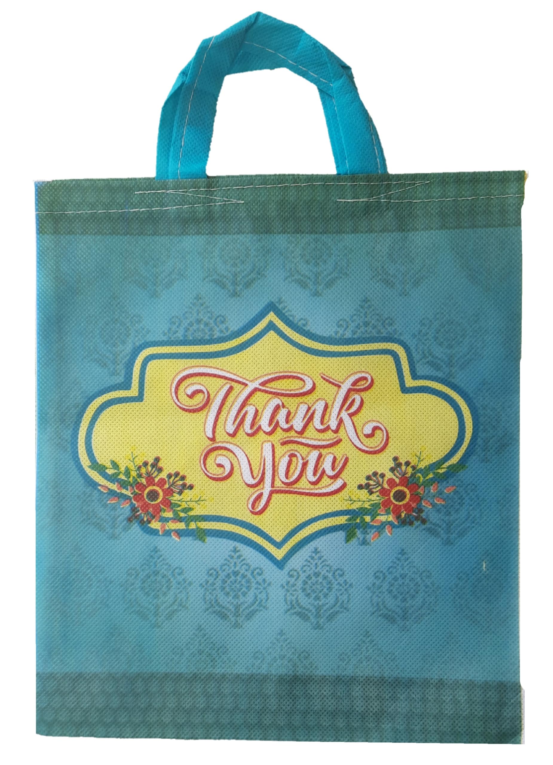 25 Pack Thank You Printed Non-Woven Gift Bags - 9x11 Inch, 2kg Capacity - Perfect for Wedding Favors, Birthday Party Favors & Bridal Shower Gifts (Blue)