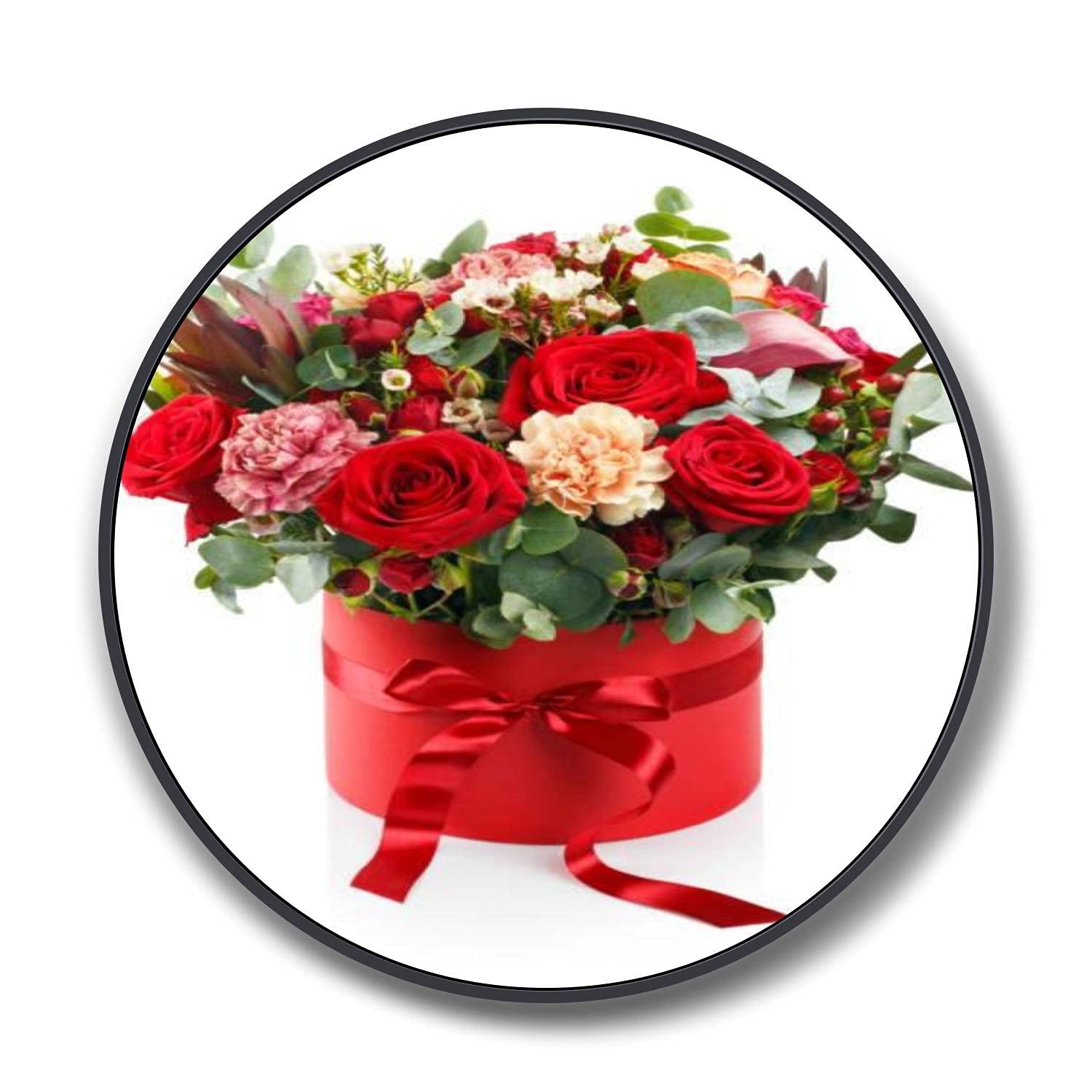 Beautiful Red Box Bouquet Round Framed Canvas Wall Art - Ready to Hang Circular Wall Decor with Black Frame for Bedroom & Living Room | Perfect for Home Decor, Housewarming Gifts, and Wedding Presents