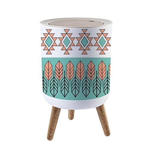 Small Trash Can with Lid - 1.8 Gallon Round Waste Bin with Press Cover, Vector Hand-Drawn Tribal Geometric Boho Pattern, Dog-Proof Garbage Bin for Kitchen, Bathroom & Living Room | Perfect for Home, Office & Dorm Decor
