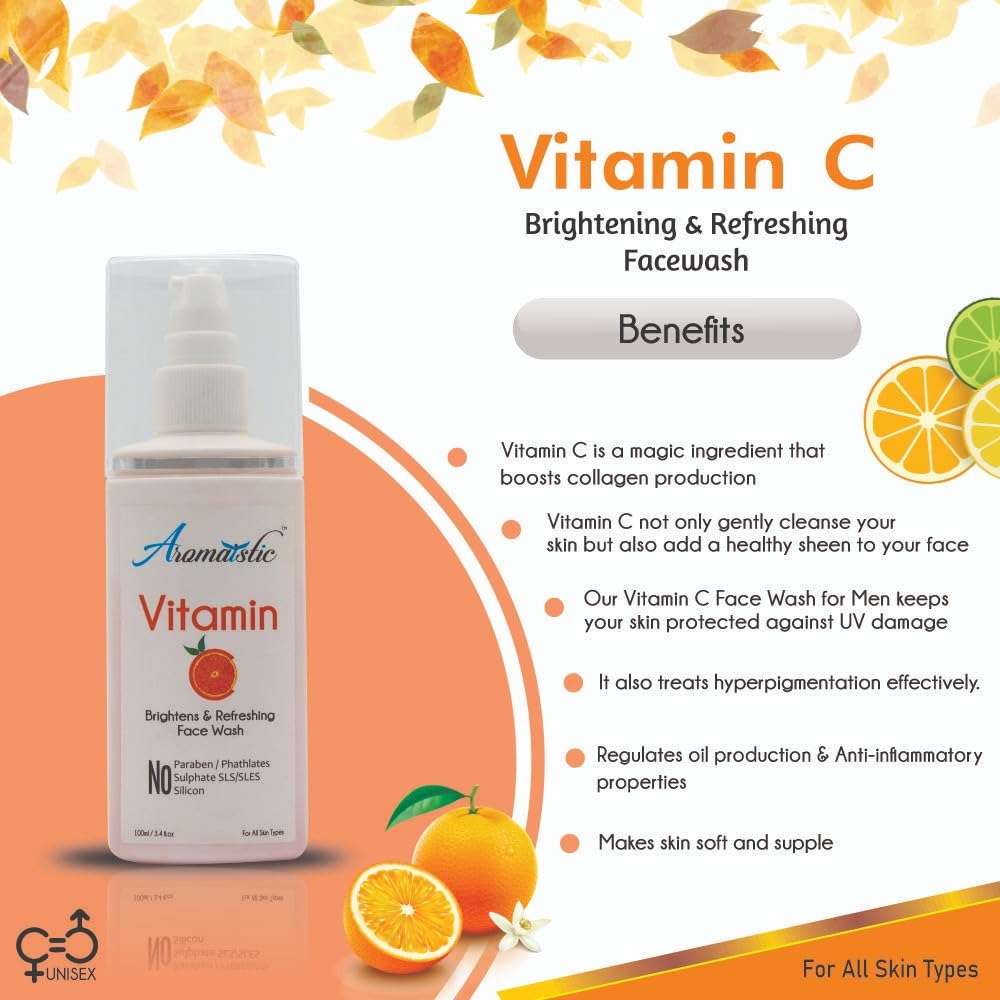 Vitamin C & Niacinamide Face Wash for Men & Women - Brightening, Acne Removal, Anti-Aging & Wrinkle Control - Paraben & Sulfate Free Cleanser for Dry Skin - Perfect for Daily Skincare Routine & Glowing Complexion
