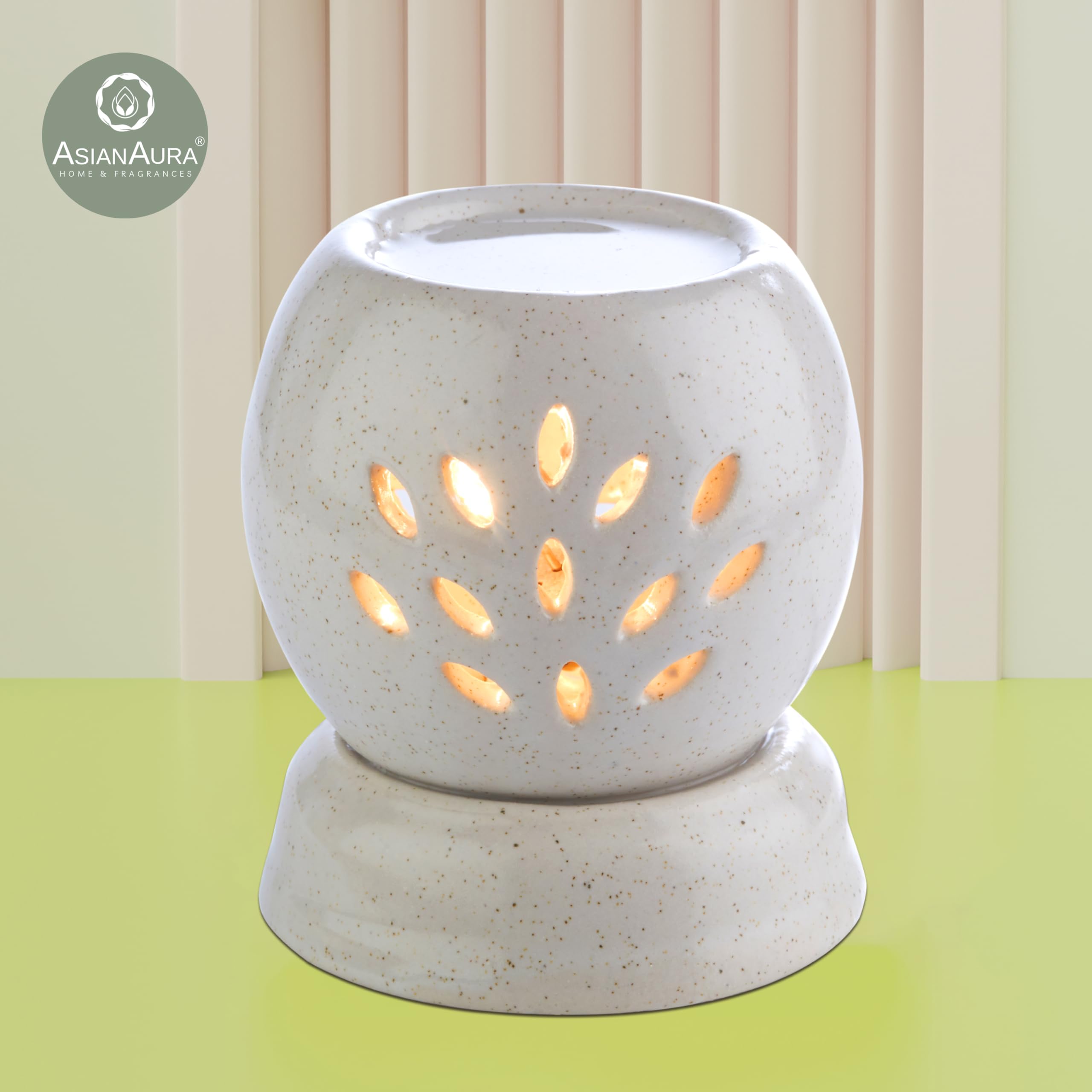 Asian Aura Handcrafted Ceramic Electric Aroma Diffuser - Round Essential Oil Diffuser for Aromatherapy, Home Decor & Fragrance with 10ml Lavender & Rose Scented Oils | Perfect for Bedroom, Yoga Studio & Spa Relaxation