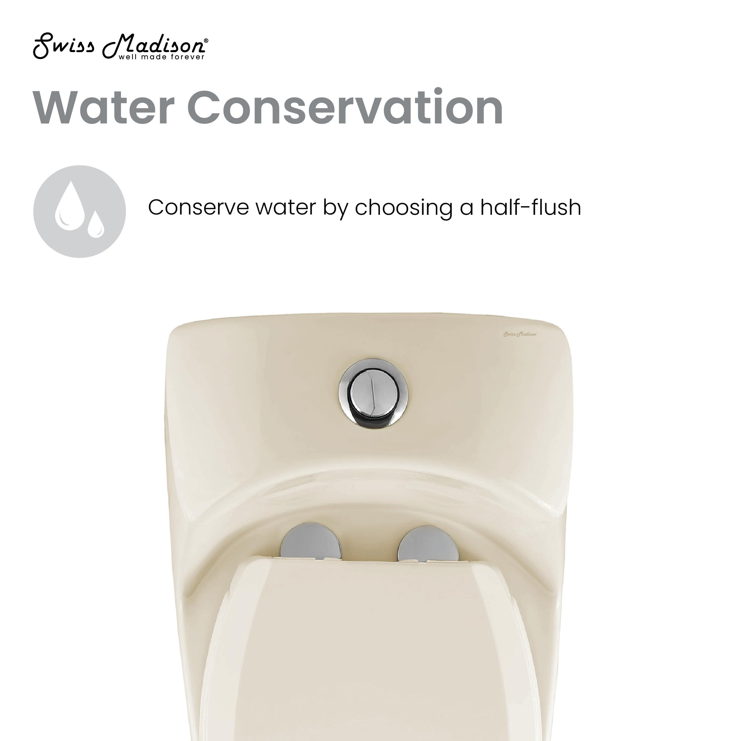 Swiss Madison SM-1T803BQ Chateau One Piece Elongated Dual Flush Toilet 0.8/1.28 GPF - Water Efficient Bisque Toilet for Modern Bathrooms | Perfect for Home Renovation & Small Bathroom Spaces