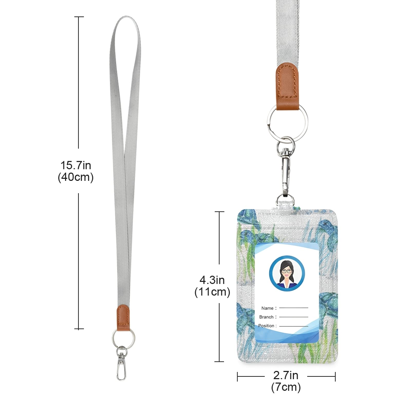 Waterproof Leather ID Badge Holder with Lanyard - Vertical Design for Office & School Staff