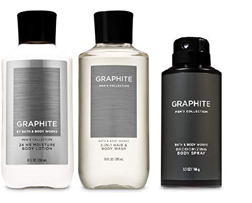 Bath & Body Works Men's Graphite Gift Set - Body Wash, Lotion & Deodorizing Body Spray (Full Size) - Perfect for Gifts, Self-Care & Daily Hygiene Routine