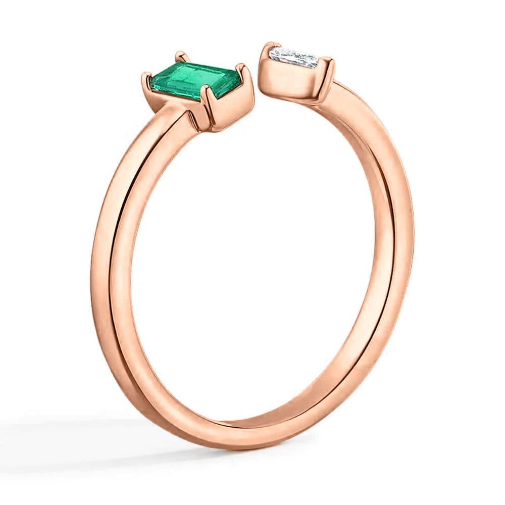 Lab Grown Emerald & Diamond Toi et Moi Promise Ring - Open Design for Couples, Engagement, Anniversary & Romantic Gifts
