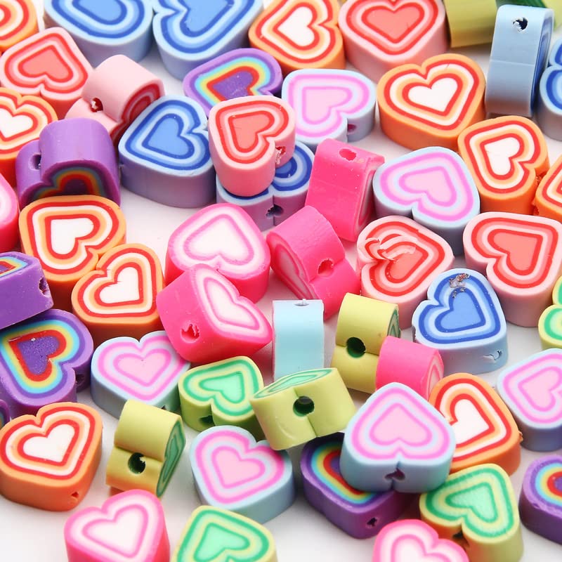 KitBeads 100pcs Polymer Clay Rainbow Heart Beads - Y2K Kawaii Colorful Love Beads for DIY Jewelry Making, Bracelets & Necklaces (Bulk) - Perfect for Teens, Friendship Gifts & Boho Accessories