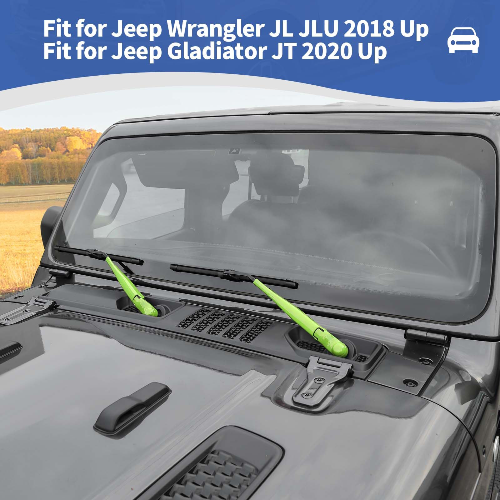 Jeep Wrangler JL & Gladiator JT (2018+) Windshield Wiper Arm Cover Trim - RT-TCZ Green Exterior Accessories (2-Piece Set) | Weather Protection & Off-Road Style Upgrade