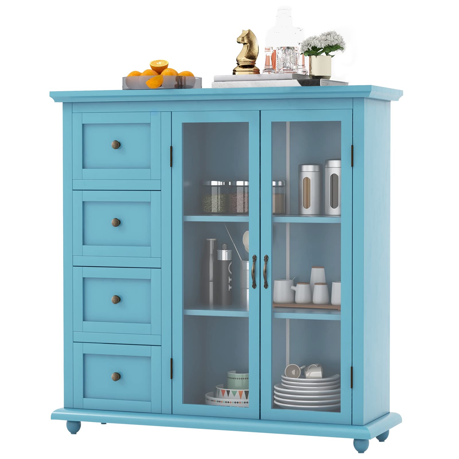 Modern Blue Sideboard Buffet Cabinet - Kitchen Storage, Coffee Bar Station & Dining Room Credenza - Perfect for Entryway, Living Room & Home Organization