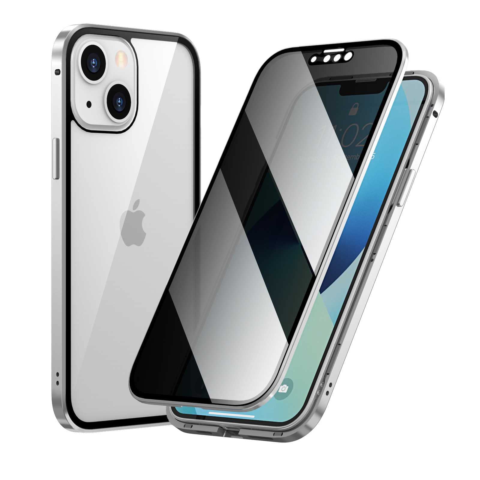 iPhone 11 Privacy Screen Protector & Full Body Phone Case - Double Sided Tempered Glass with Anti-Spy Protection (Silver) - Perfect for Work, Travel & Everyday Use