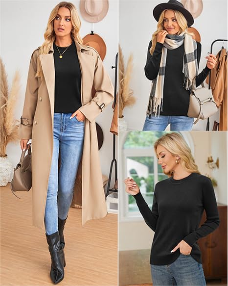 Women's Spring Fashion Wool Blend Sweater 2025 | Long Sleeve Crew Neck Pullover | Business Casual Tops | Trendy Outfits for Office & Weekend Wear