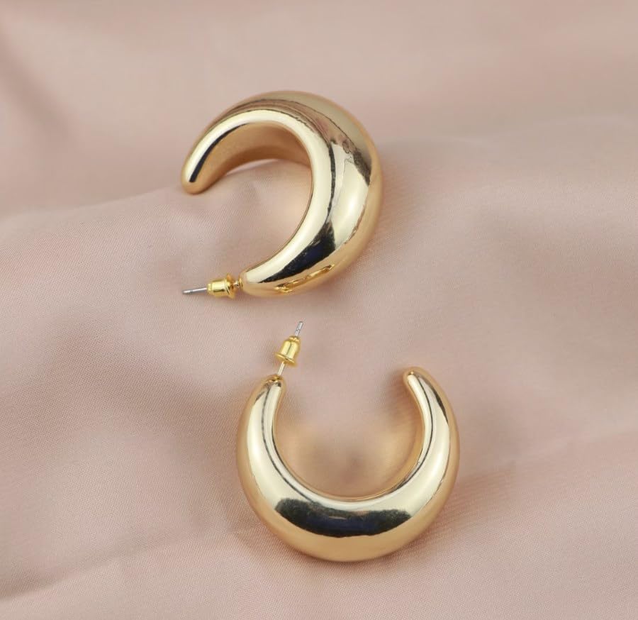 14K Gold Plated Chunky Drop Hoop Earrings for Women - Lightweight Hypoallergenic Teardrop Fashion Jewelry | Perfect for Parties, Weddings & Everyday Wear