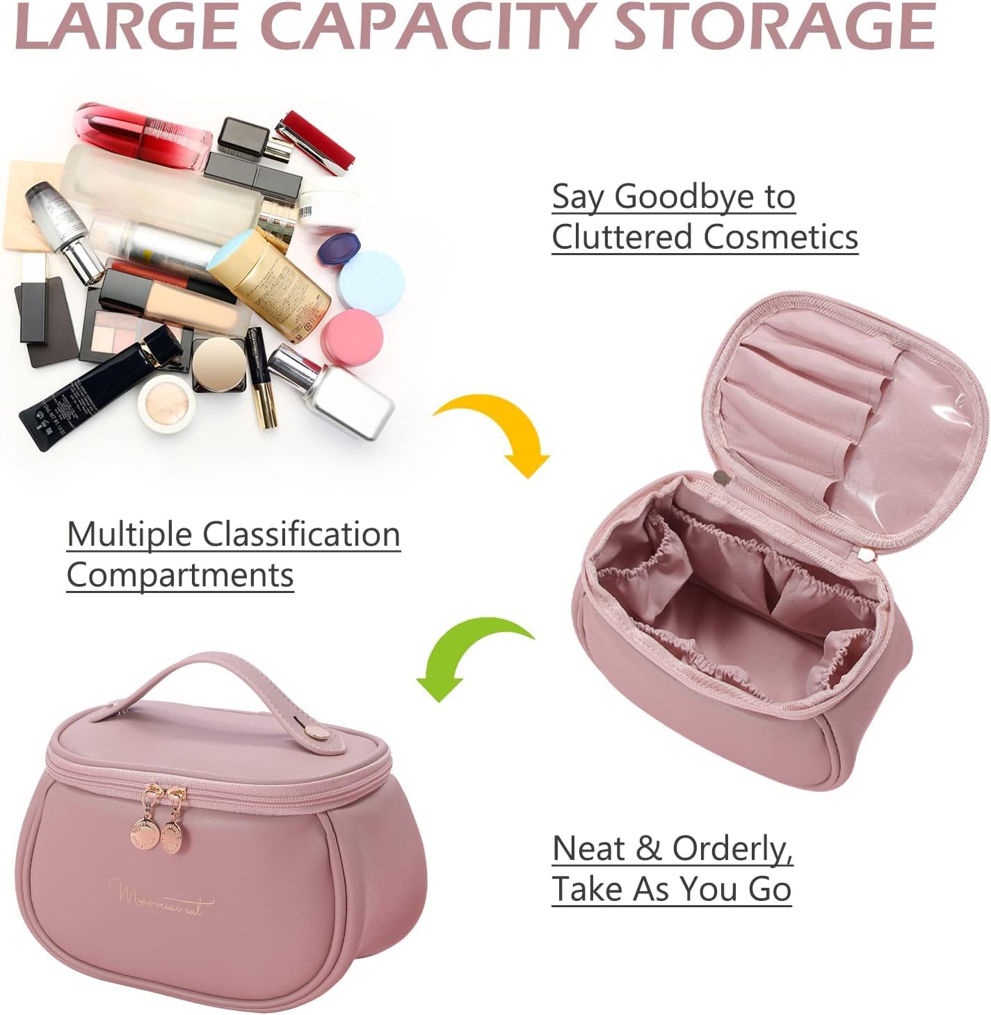 Travel Makeup Pouch Cosmetic Organizer Bag - Waterproof Shower & Wash Bag for Women | Portable Toiletry Organizer with Multiple Pockets | Perfect for Vacation, Gym & Daily Use (Light Pink)