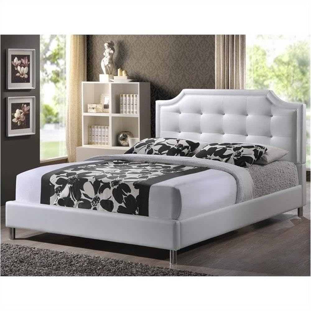 BOWERY HILL Tufted Faux Leather King Size Platform Bed Frame - White Upholstered Headboard & Storage Base | Perfect for Modern Bedroom, Guest Room & Master Suite Decor
