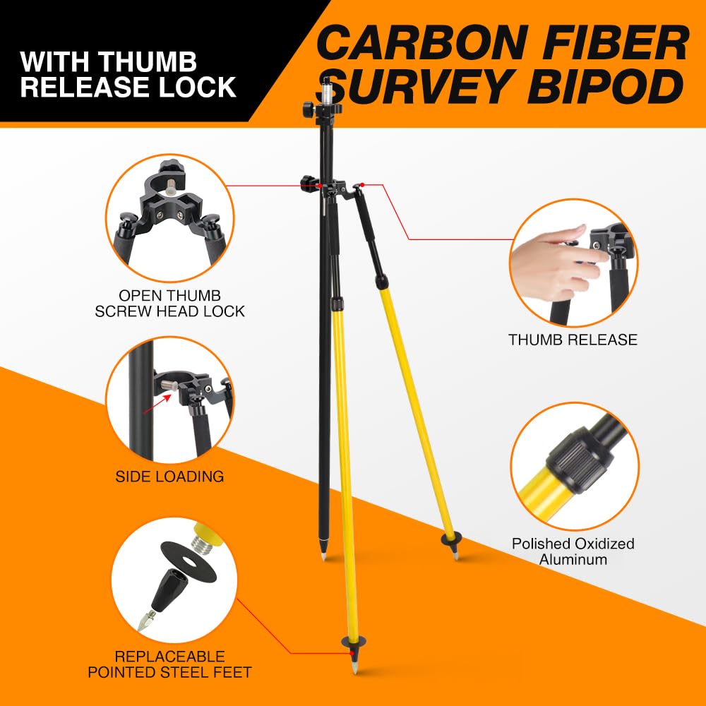 Aluminum Bipod Tripod for Surveying Prism & GPS Poles - Thumb Release Bipod with Quick Adjust Legs | Perfect for Land Surveying, GNSS Stations & Outdoor Measurement Work