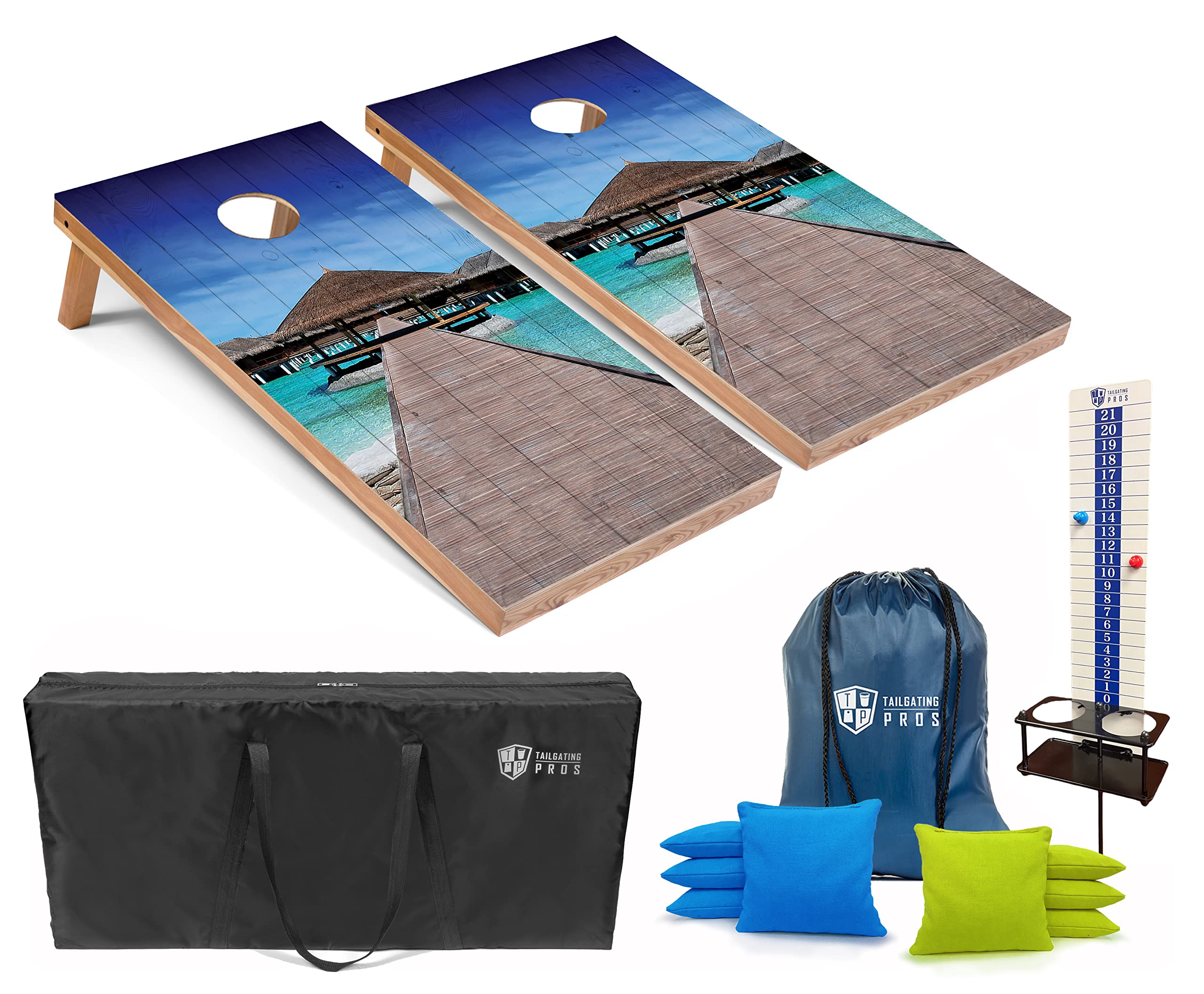 Premium Cornhole Game Set with 8 Bean Bags, Scoreboard & Carry Case - Regulation 4'x2' Corn Hole Boards - Perfect for Tailgating, Backyard BBQs & Outdoor Parties (LED Light Option Available)