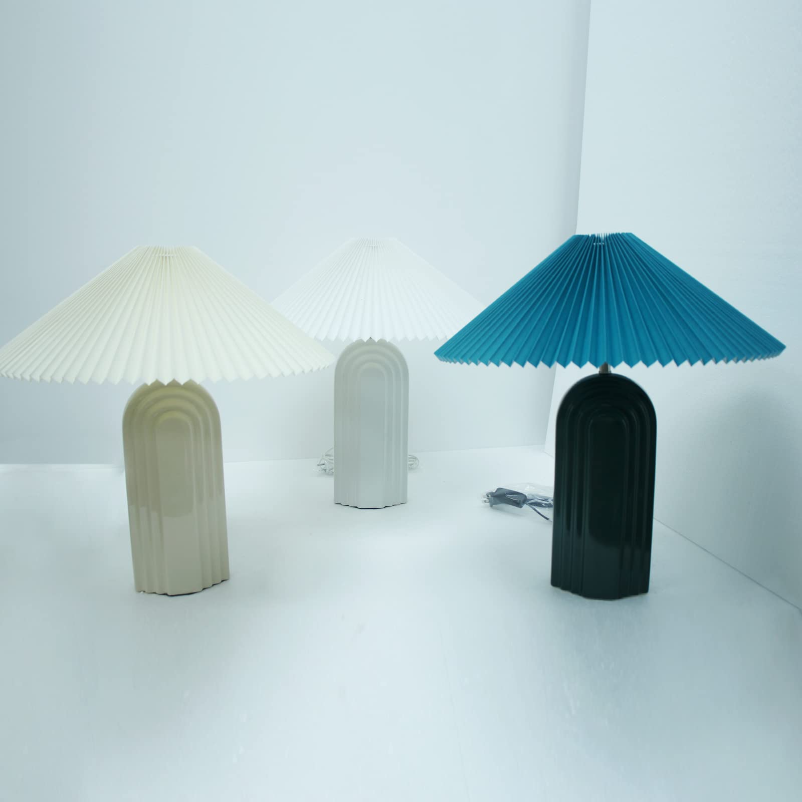 Modern Ceramic Table Lamp with TC Fabric Lampshade - Retro Style Bedside Lamp for Living Room, Bedroom & Study - White (Perfect for Reading, Decor & Ambient Lighting)