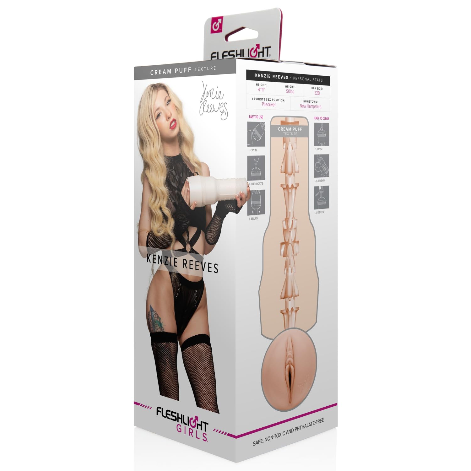 Fleshlight Girls Kenzie Reeves Cream Puff - Hyper Realistic Male Masturbation Toy for Ultimate Pleasure | Discreet & Rechargeable | Perfect for Solo Play, Couples & Travel