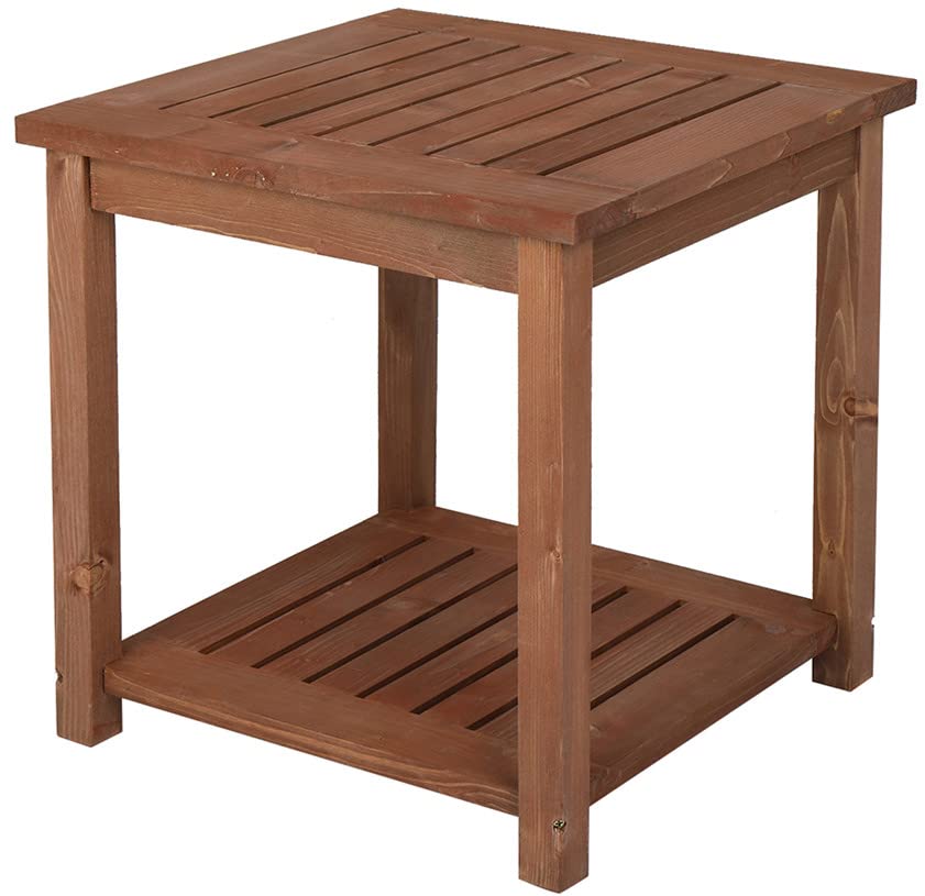 Wooden Outdoor Side Table with Storage Shelves - Small Patio End Table, Accent Furniture for Garden, Deck & Balcony - Perfect for Drinks, Books & Outdoor Decor
