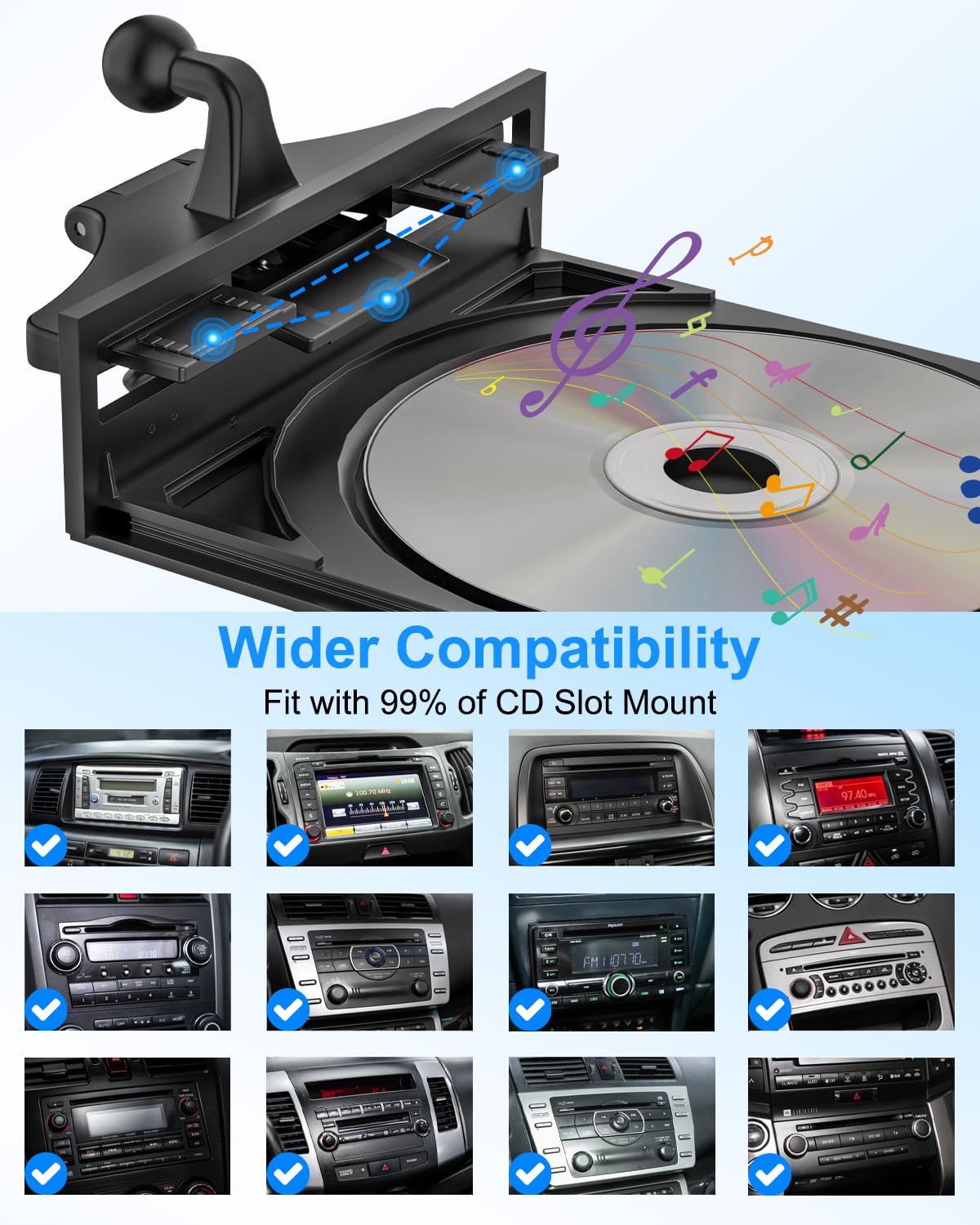 Universal CD Slot Car Tablet Mount Holder for 4-13 Inch iPad & Phones - 360° Rotatable Stand for iPad Pro 12.9/11/10.5/9.7, iPad Air/Mini, Samsung Galaxy Tabs, iPhone - Perfect for Hands-Free Navigation & Entertainment While Driving