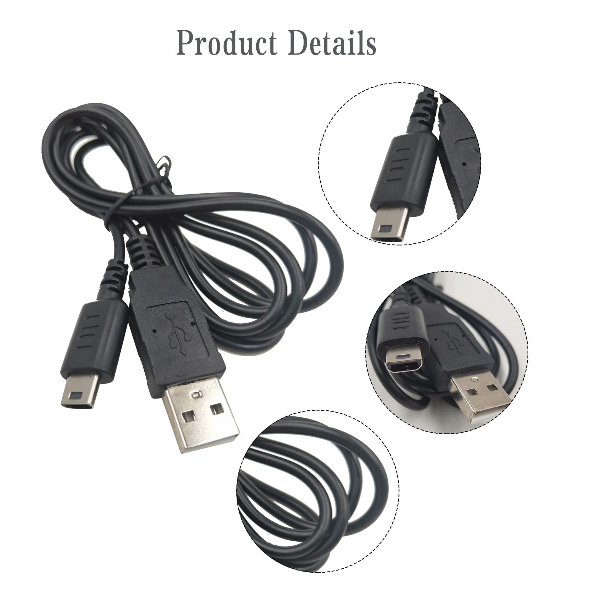 IRYNA 2-Pack USB Charger Cable for Nintendo DS/DS Lite - Replacement Power Cord for Gaming Console - Perfect for Home, Travel & On-the-Go Gaming