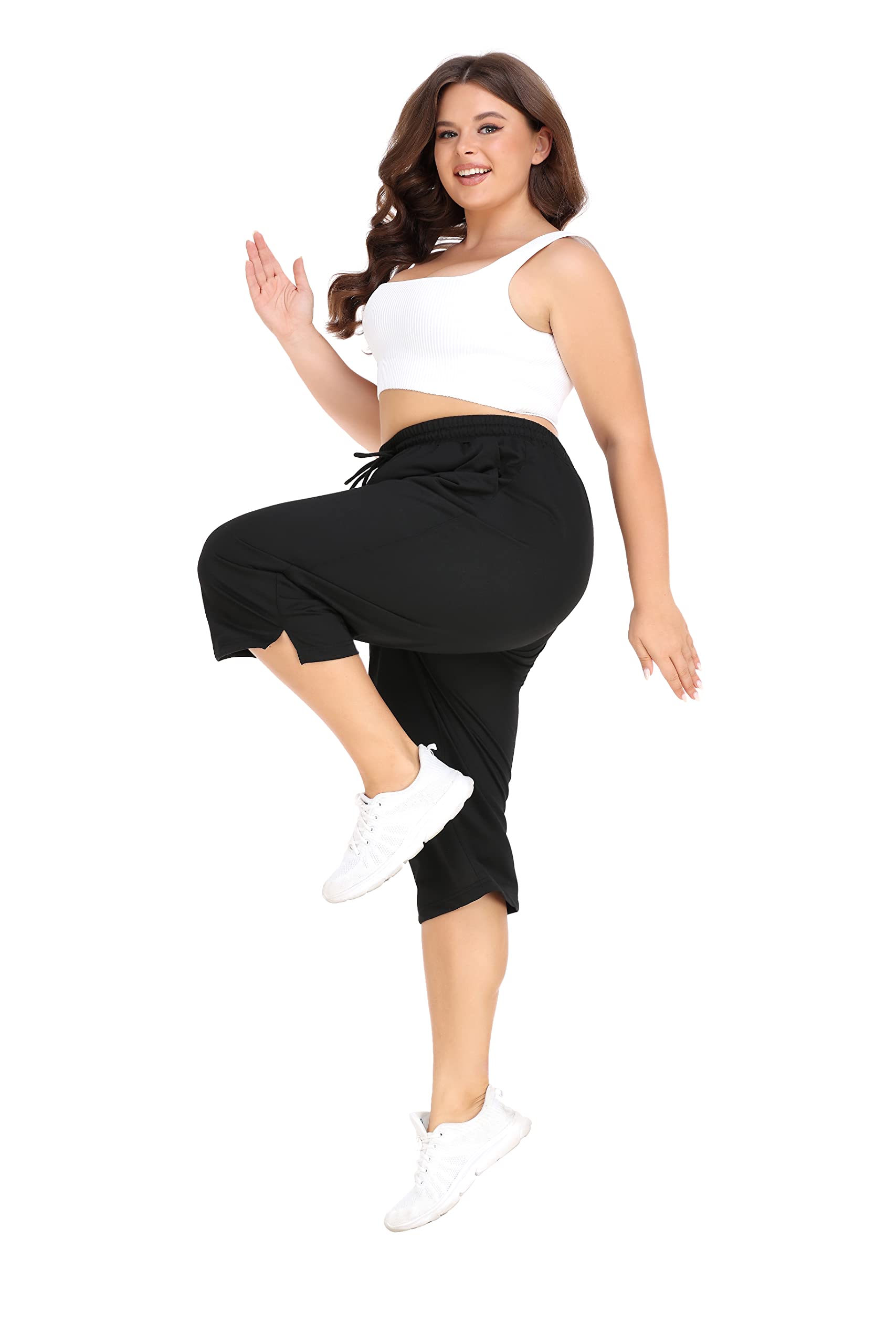 FOREYOND Women's Plus Size Capri Pants - Loose Fit Yoga Pants with Pockets for Workout, Running & Lounge Wear - Comfortable Activewear Sweatpants for Casual & Gym Use