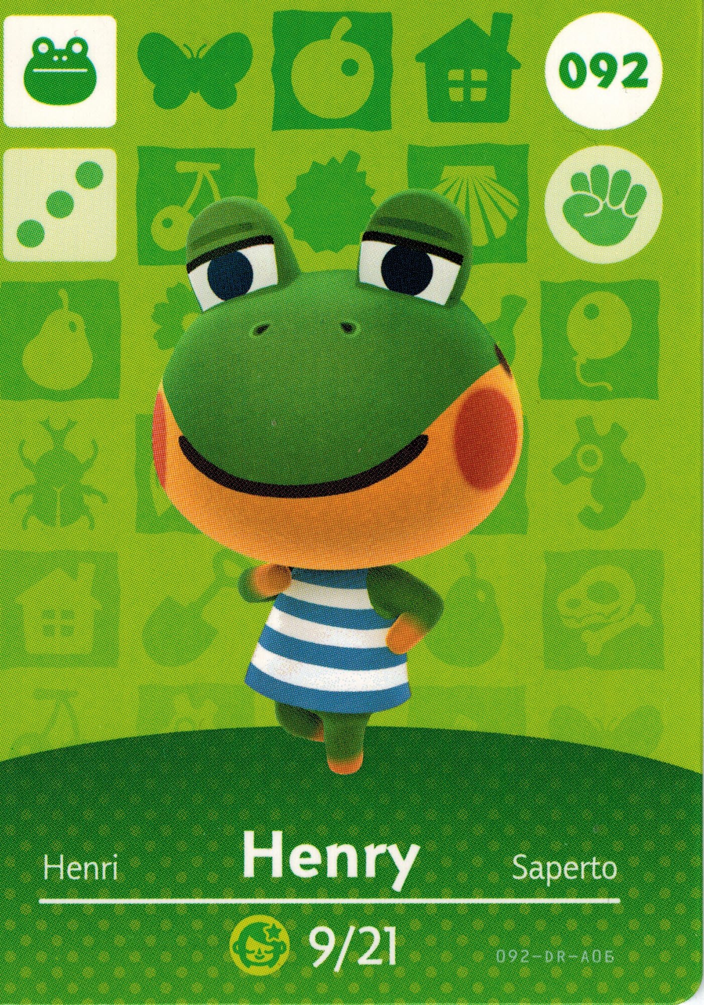 Nintendo Animal Crossing Happy Home Designer Amiibo Card - Henry 092/100 (USA Version) | Collectible Trading Card for Nintendo Switch & 3DS Games | Perfect for Fans and Gift Giving